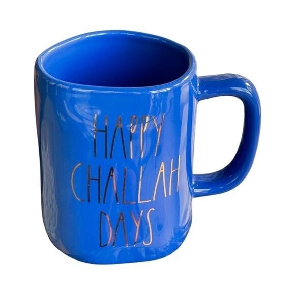 Rae Dunn Hanukkah Inspired Coffee Mug (Happy Challah Days) Blue Gold NWOT - Picture 2 of 8